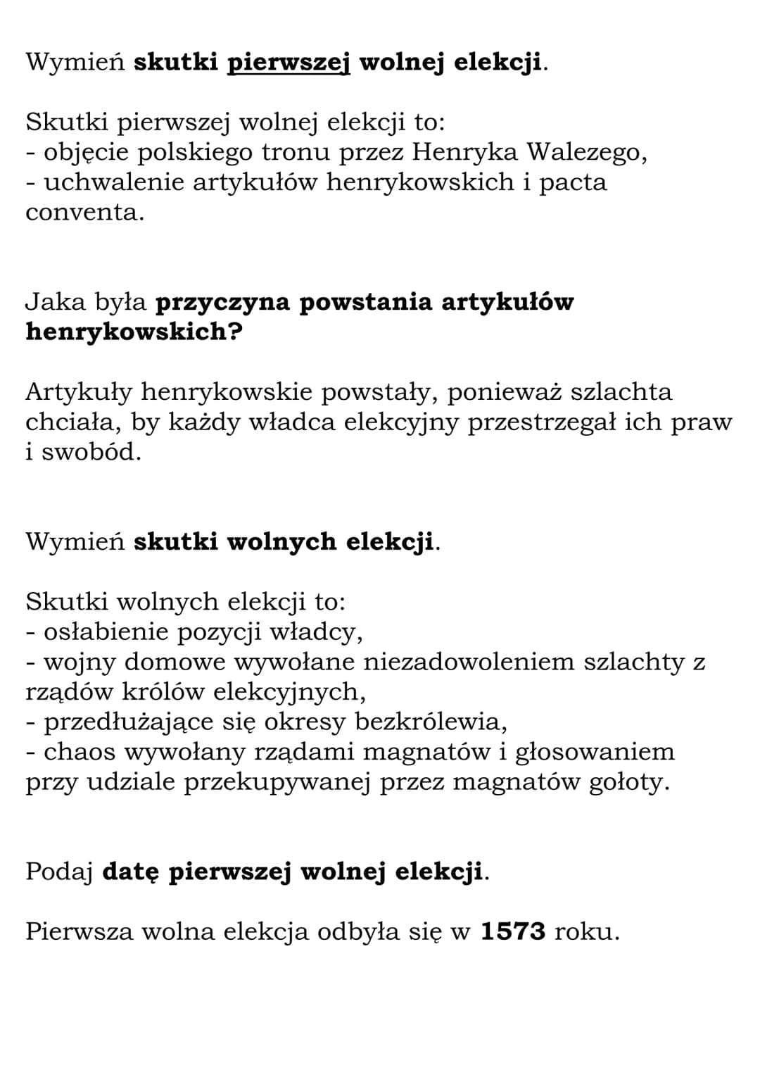 Elekcja
(Dział: Czasy królów elekcyjnych)
Fiszki
Wyjaśnij znaczenie pojęcia wolna elekcja.
Wolna elekcja to wybór króla na sejmie elekcyjnym