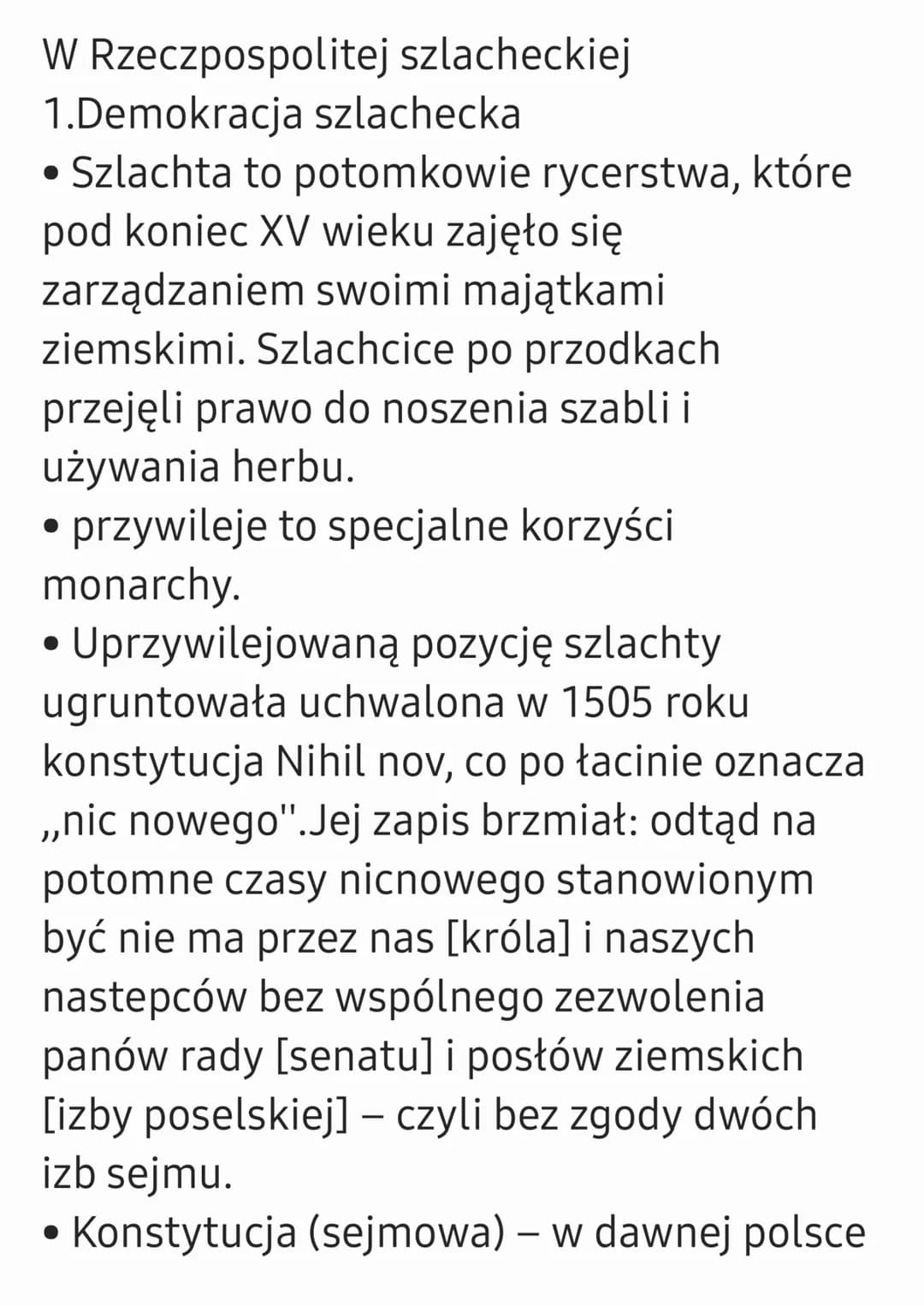 W Rzeczpospolitej szlacheckiej
1.Demokracja szlachecka
• Szlachta to potomkowie rycerstwa, które
pod koniec XV wieku zajęło się
zarządzaniem