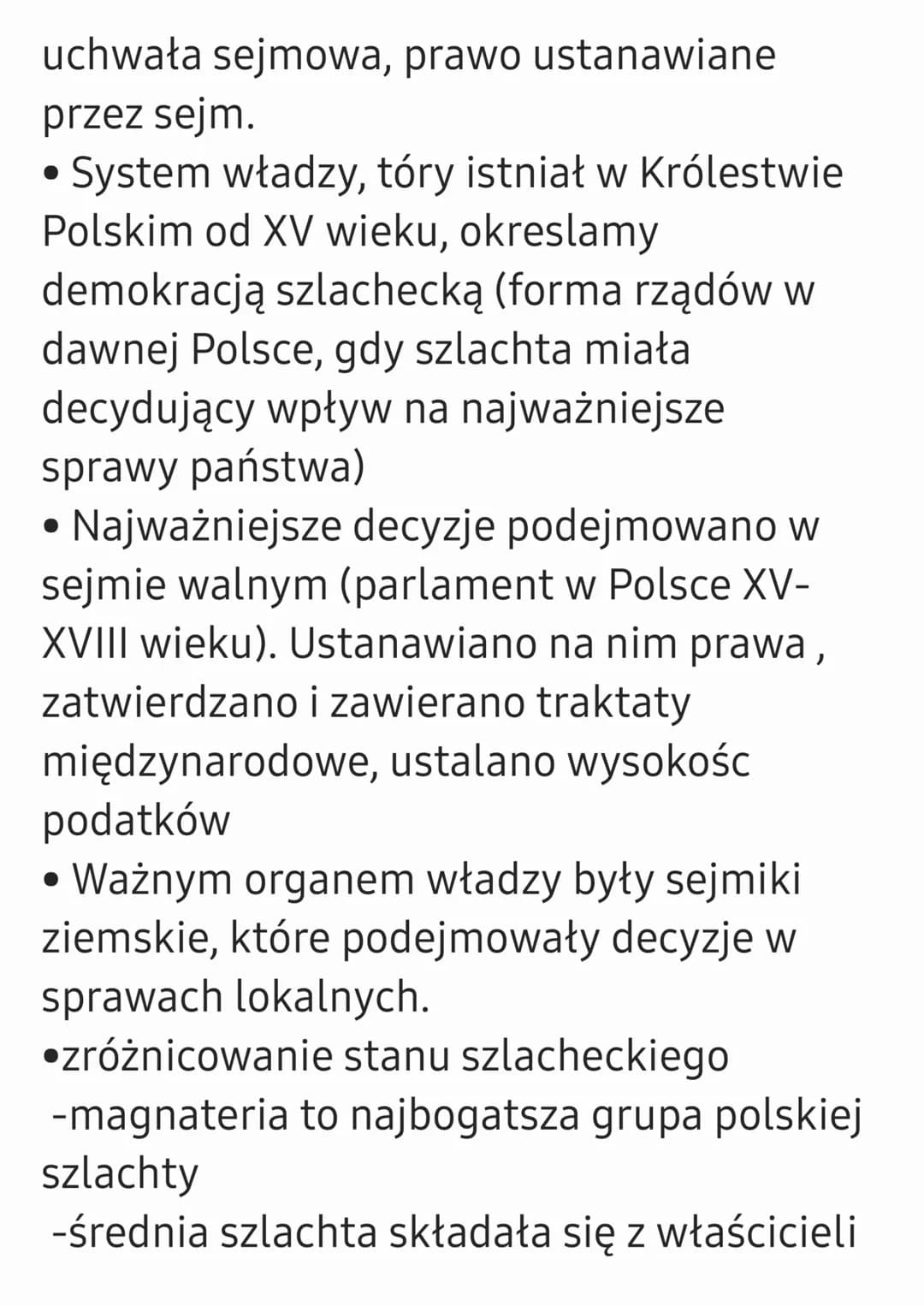 W Rzeczpospolitej szlacheckiej
1.Demokracja szlachecka
• Szlachta to potomkowie rycerstwa, które
pod koniec XV wieku zajęło się
zarządzaniem