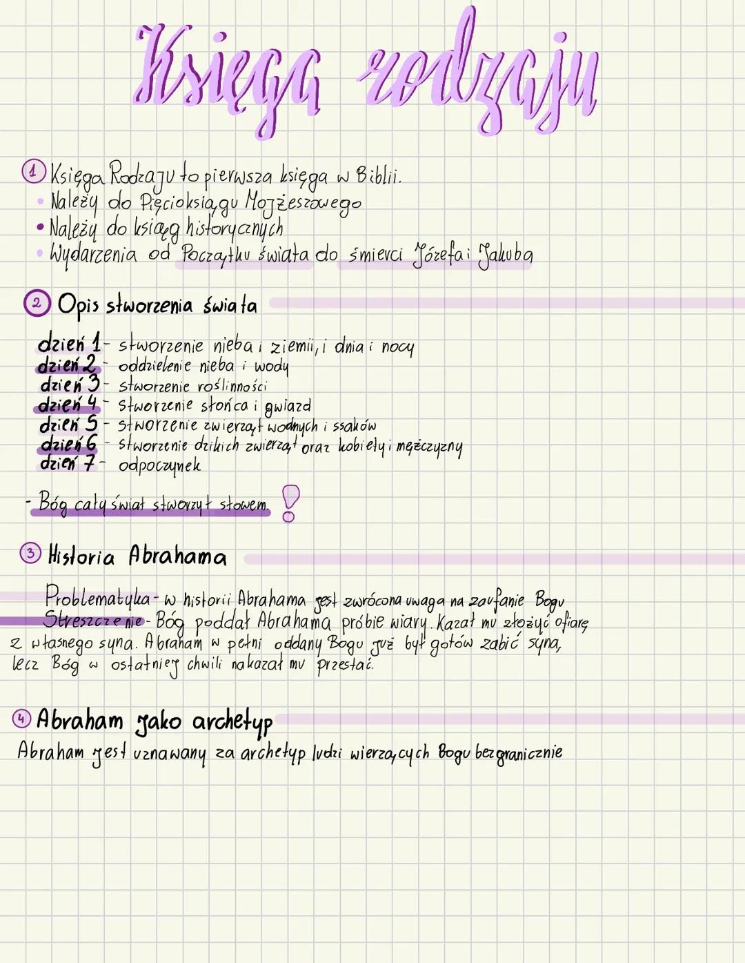 •
Księga Rodzaju to pierwsza księga w Biblii.
•Należy do Pięcioksiągu Mojżeszowego
●
•Należy do ksiąg historycznych
Wydarzenia od Poczatku ś