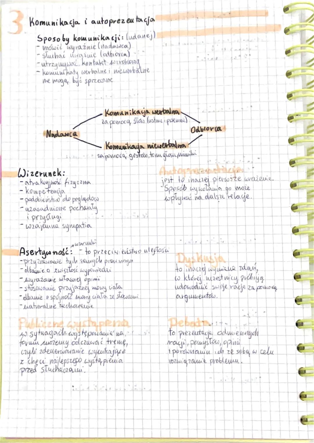 3.
Komunikacja i autoprezentacja
Sposoby komunikacji: (udanej)
mówić wyraźnie (nadawca)
- słuchać urgine (odbiorca)
- utrzymywać kontakt wzr