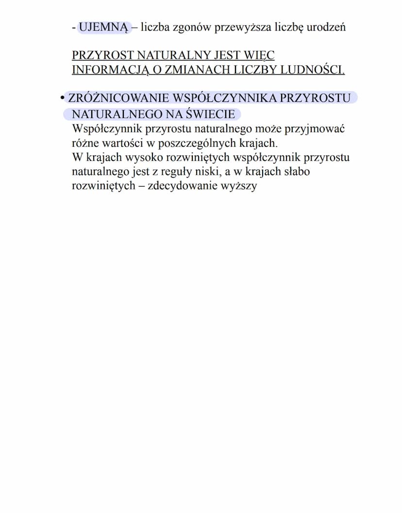 LICZBA LUDNOŚCI ŚWIATA I JEJ ZMIANY
Przyczyny zmian zaludnienia Ziemi
Do najważniejszych przyczyn zmian zaludnienia świata
zalicza się przed