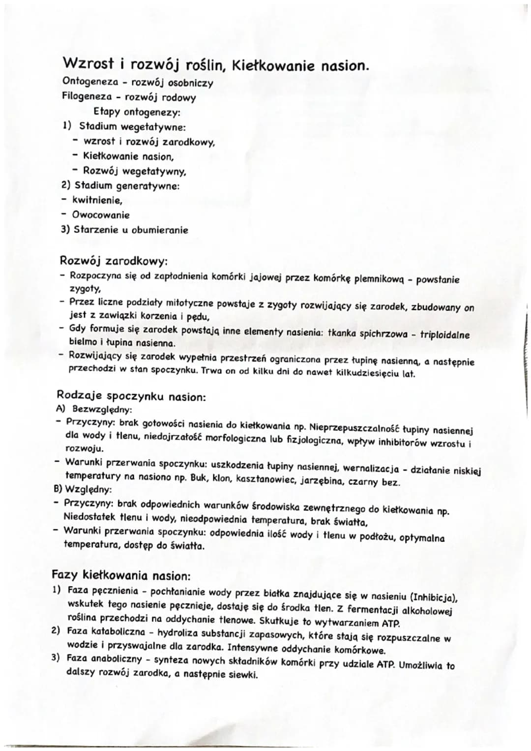 Wzrost i rozwój roślin, Kiełkowanie nasion.
Ontogeneza rozwój osobniczy
Filogeneza - rozwój rodowy
Etapy ontogenezy:
1) Stadium wegetatywne: