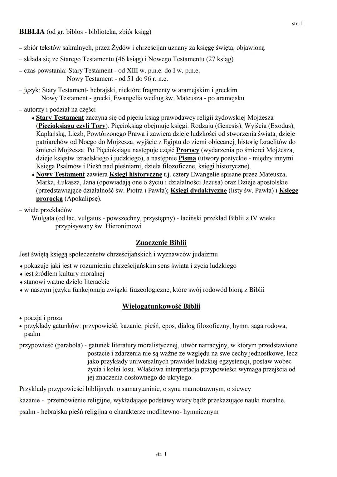 BIBLIA (od gr. biblos - biblioteka, zbiór ksiąg)
- zbiór tekstów sakralnych, przez Żydów i chrześcijan uznany za księgę świętą, objawioną
- 