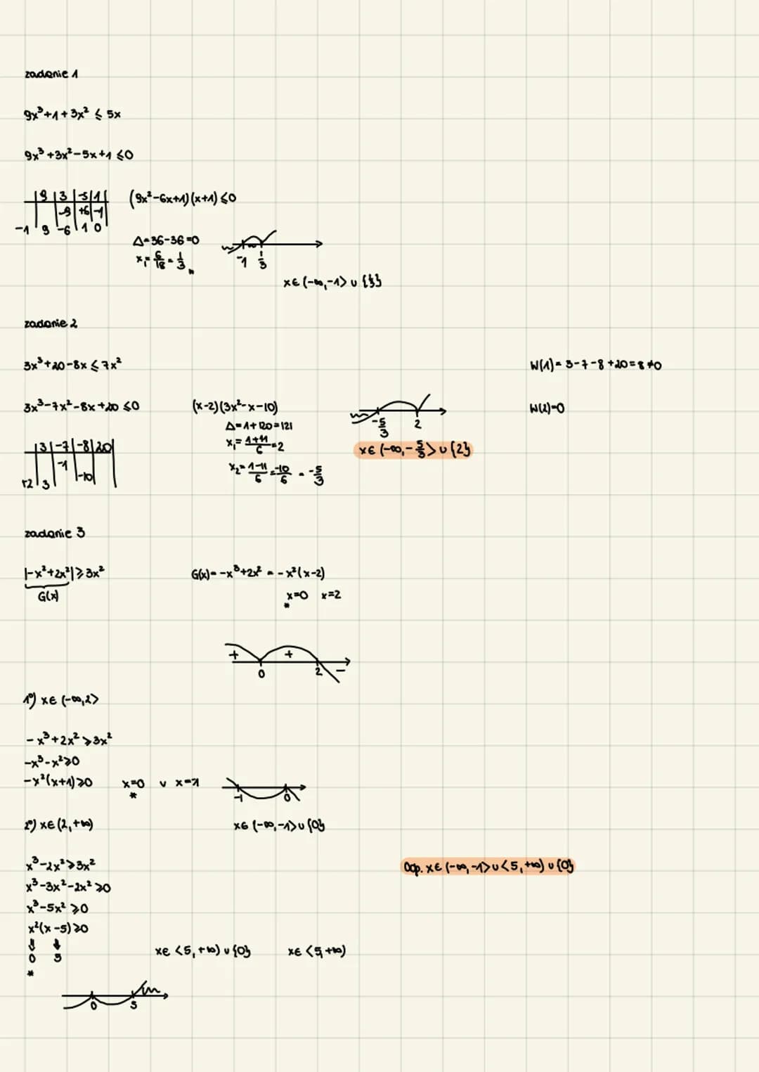 zadanie 7
1x³-81=x²+2x+4
1x³-81-x²-2x-4x0
1 x ³-8>0
x³-8-x²-2x-4-0
x-x²-2x-12 =0
W(3)=0
11-11-21-42
12
3 6
311 24 O
2°) x³-8 <0
X€ (-0,2)
-x