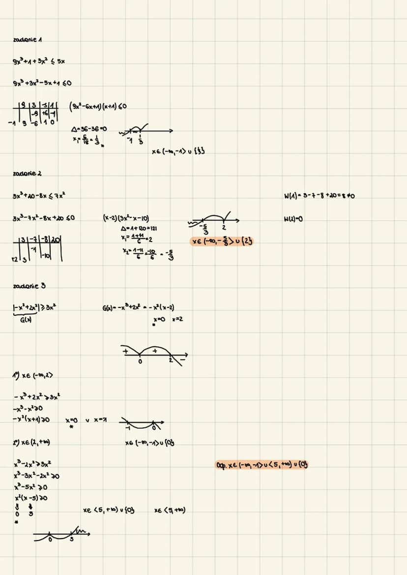 zadanie 7
1x³-81=x²+2x+4
1x³-81-x²-2x-4x0
1 x ³-8>0
x³-8-x²-2x-4-0
x-x²-2x-12 =0
W(3)=0
11-11-21-42
12
3 6
311 24 O
2°) x³-8 <0
X€ (-0,2)
-x
