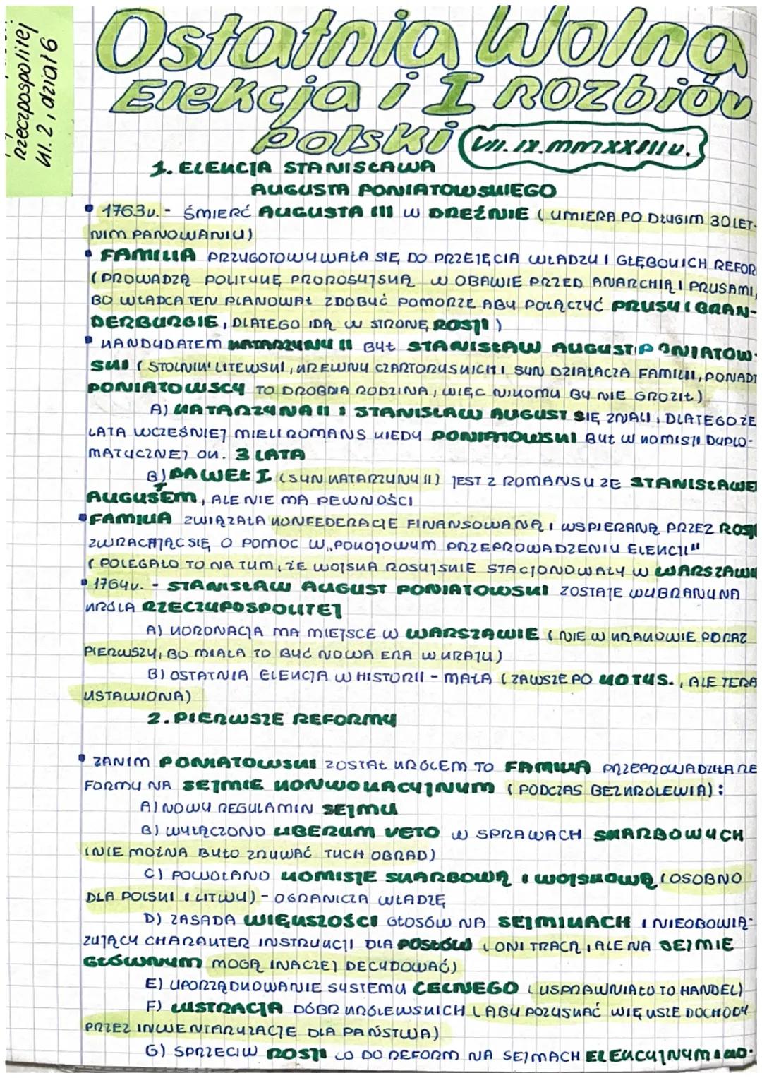 Rzeczpospolitej
ul. 2, dział 6
Ostatnia Wolno
Elekcja I ROZbiov
Polski.
1. ELEUCIA STANISCAWA
AUGUSTA PONIATOW SUIEGO
• 1763v. - ŚMIERĆ AUGU