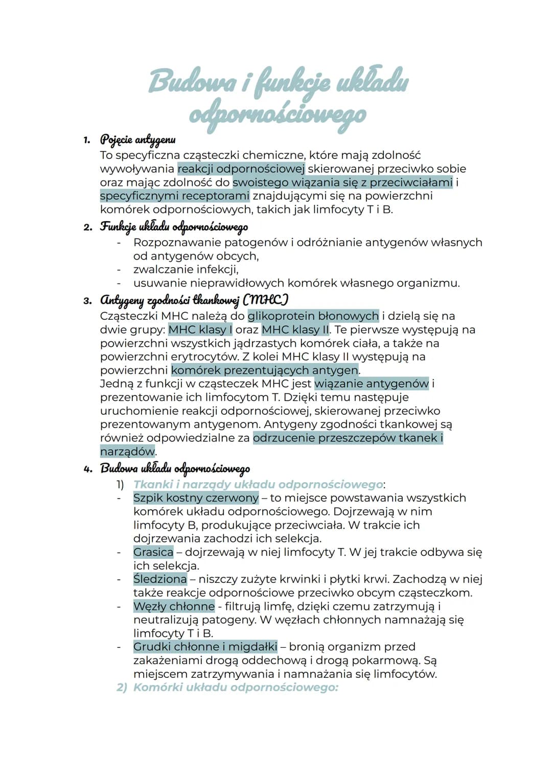 Budowa i funkcje ukladu
odpornościowego
1. Pojęcie antygenu
To specyficzna cząsteczki chemiczne, które mają zdolność
wywoływania reakcji odp