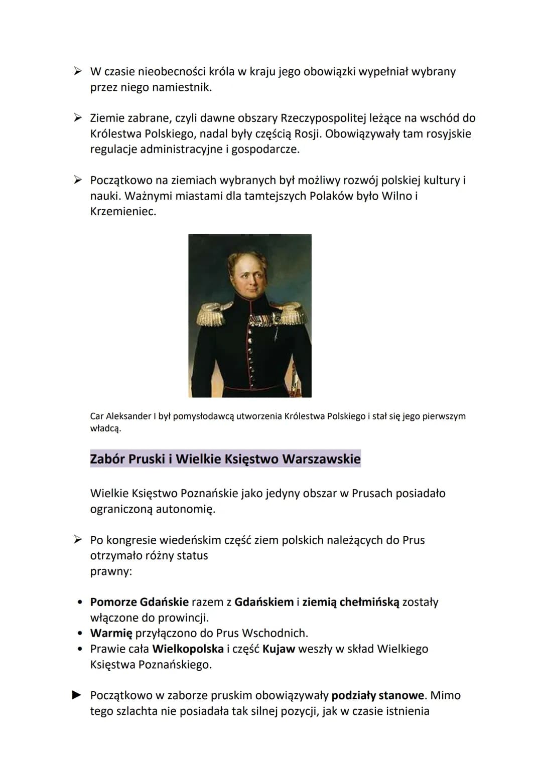 Ziemie Polskie w pierwszej połowie XIX stulecia
1. System Wiedeński na ziemiach Polski
Nowy podział ziem Polskich
Ziemie polskie w latach 18
