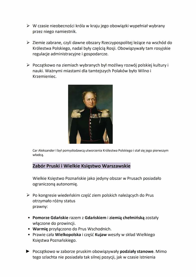 Ziemie Polskie w pierwszej połowie XIX stulecia
1. System Wiedeński na ziemiach Polski
Nowy podział ziem Polskich
Ziemie polskie w latach 18
