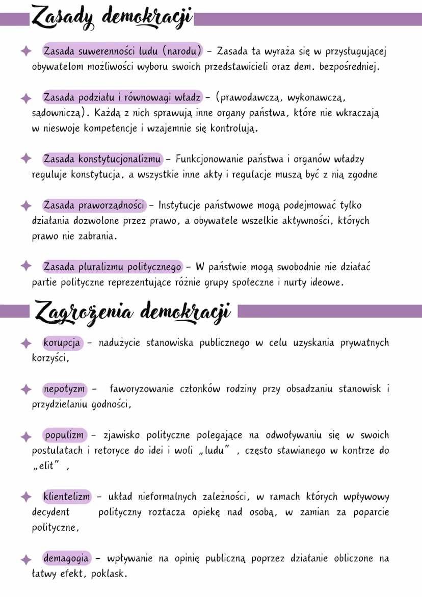 DEMOKRACJA
(z greckiego rządy ludu, ludowładztwo) - ustrój polityczny, w którym obywatele mają
prawnie zapewniony udział w sprawowaniu władz