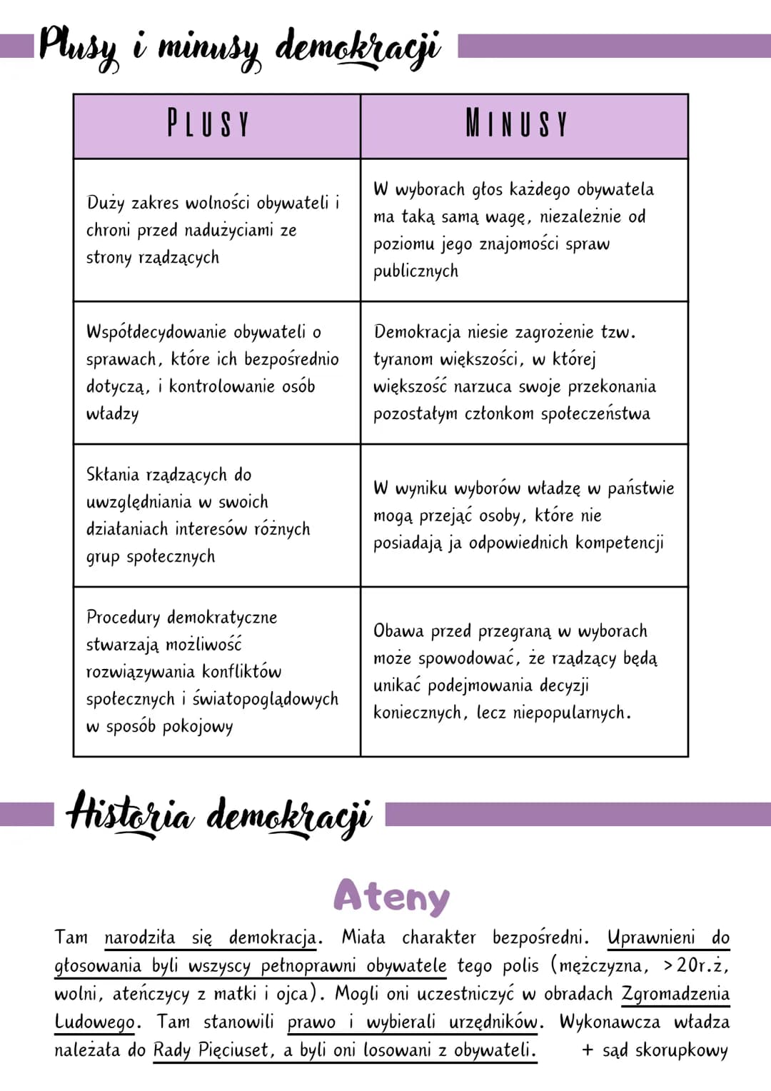 DEMOKRACJA
(z greckiego rządy ludu, ludowładztwo) - ustrój polityczny, w którym obywatele mają
prawnie zapewniony udział w sprawowaniu władz