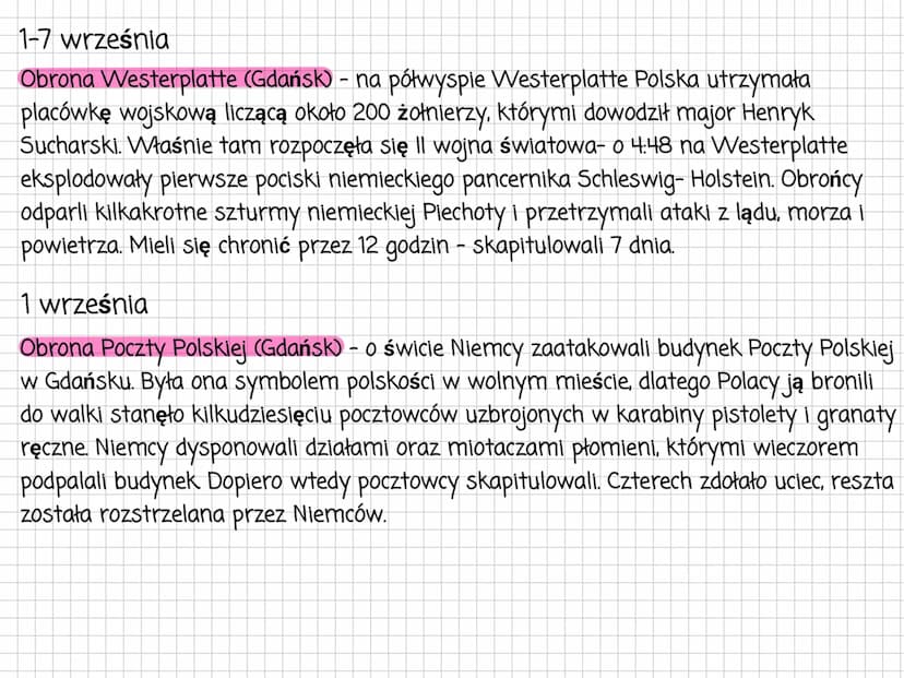 Wojna obronna Polski
Historia
Wojna obronna Polski - trwała od 1 września do 5 października 1939 roku. Polacy
walczyli o to by:
1. Powstrzym