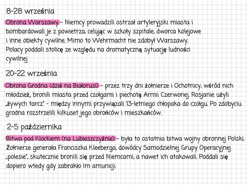 Wojna obronna Polski
Historia
Wojna obronna Polski - trwała od 1 września do 5 października 1939 roku. Polacy
walczyli o to by:
1. Powstrzym