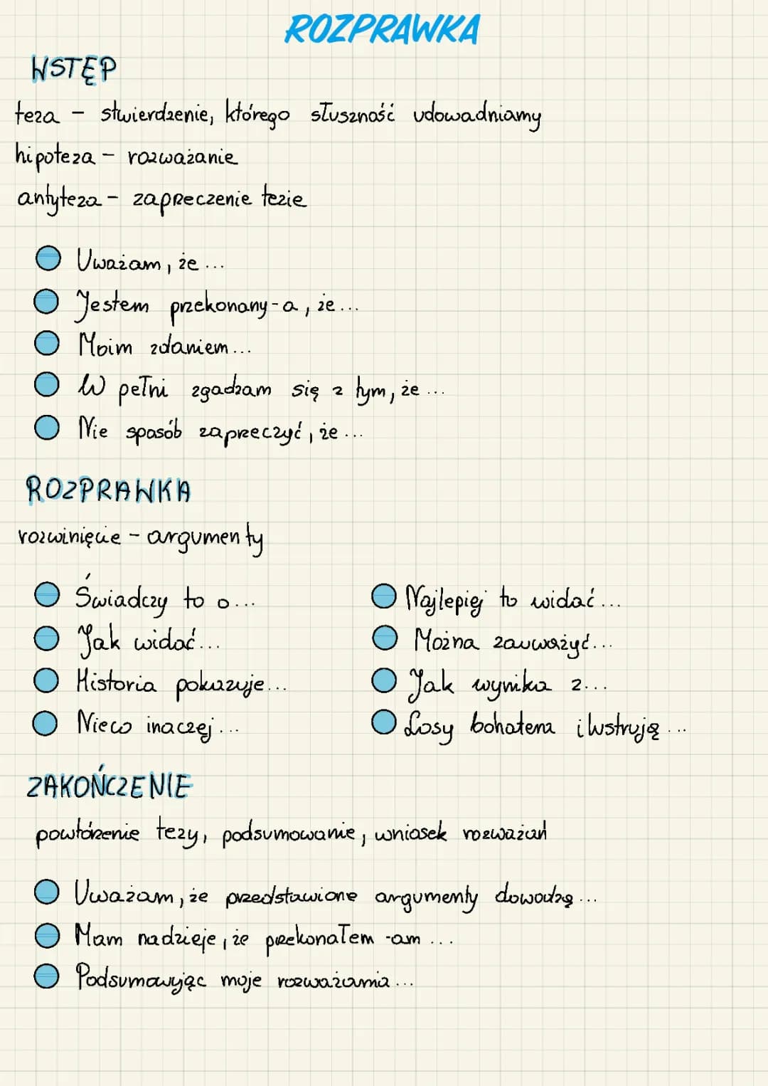 rozprawka (przykładowe zwroty)