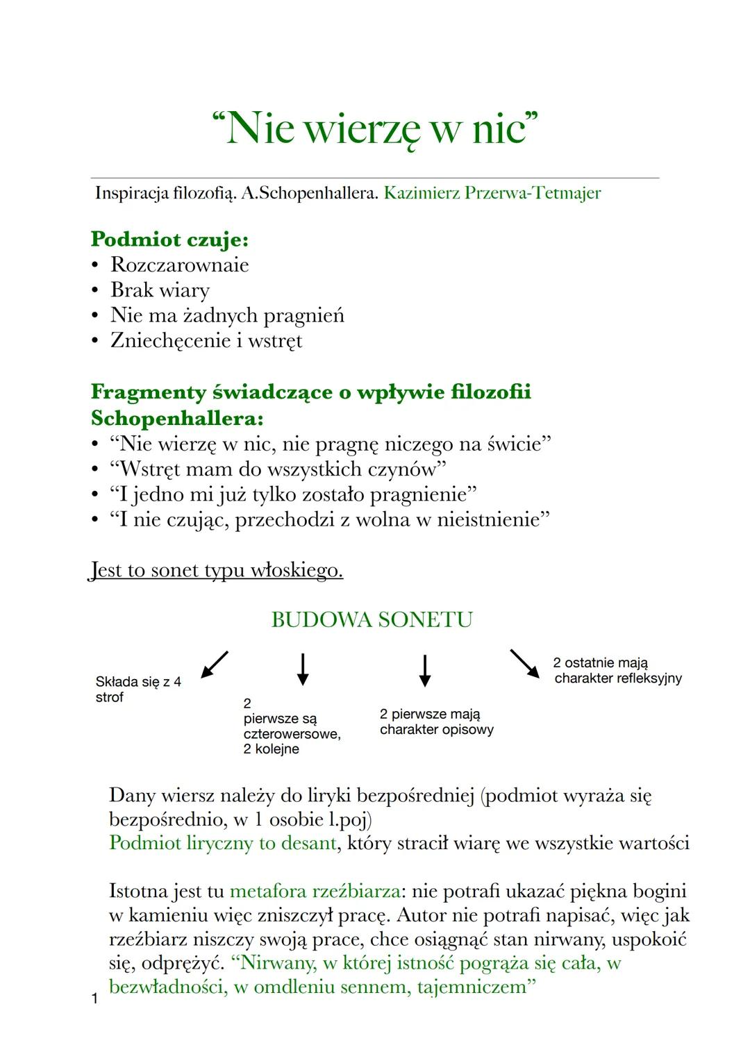 Inspiracja filozofią. A.Schopenhallera. Kazimierz Przerwa-Tetmajer
Podmiot czuje:
Rozczarownaie
Brak wiary
• Nie ma żadnych pragnień
Zniechę