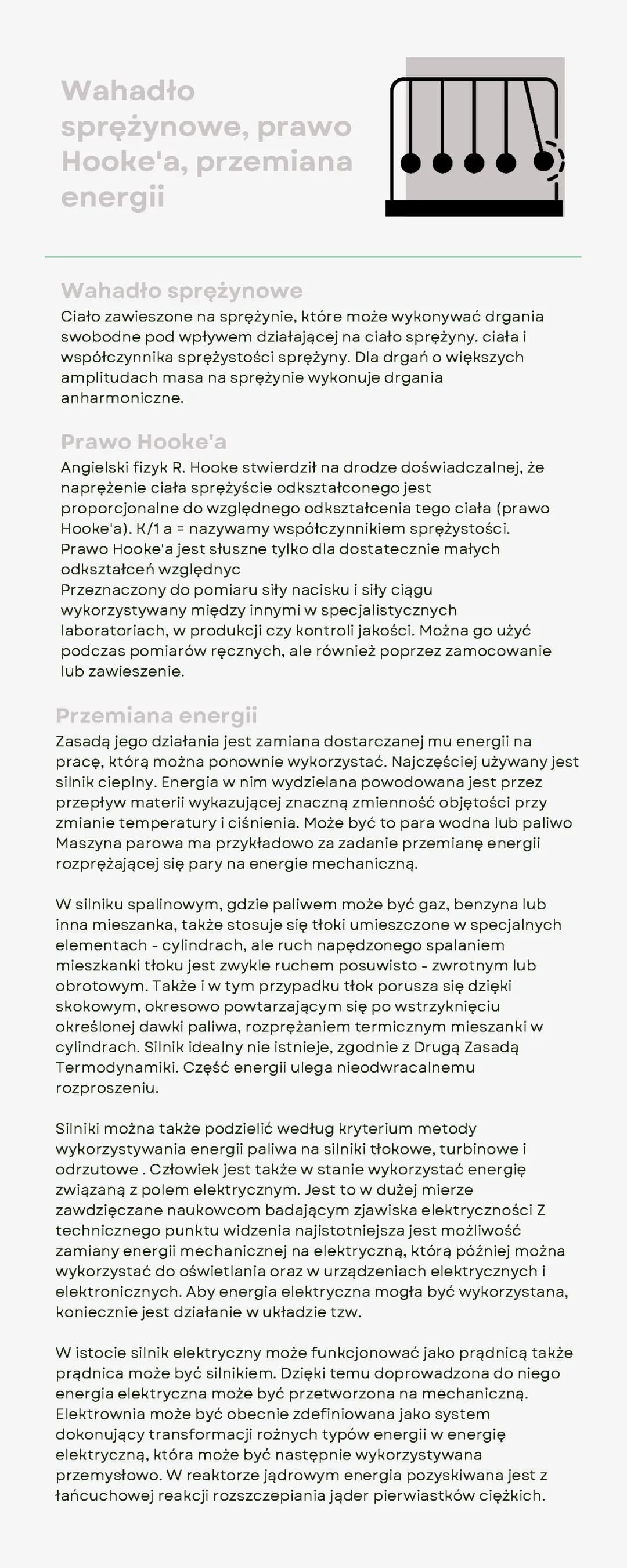 Wahadło sprężynowe przykłady, prawo Hooke'a wzory, sprawność silnika cieplnego - prosty przewodnik