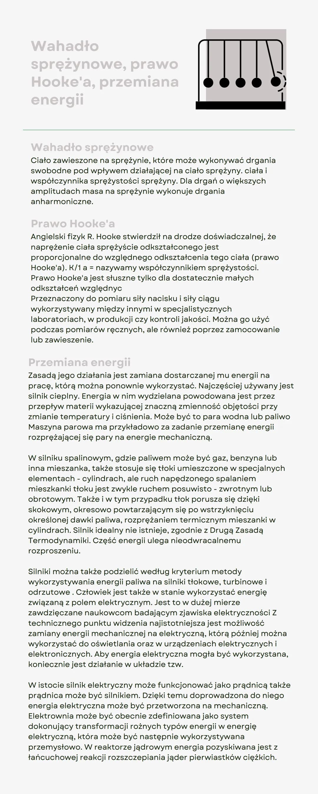 Wahadło
sprężynowe, prawo
Hooke'a, przemiana
energii
Wahadło sprężynowe
Ciało zawieszone na sprężynie, które może wykonywać drgania
swobodne