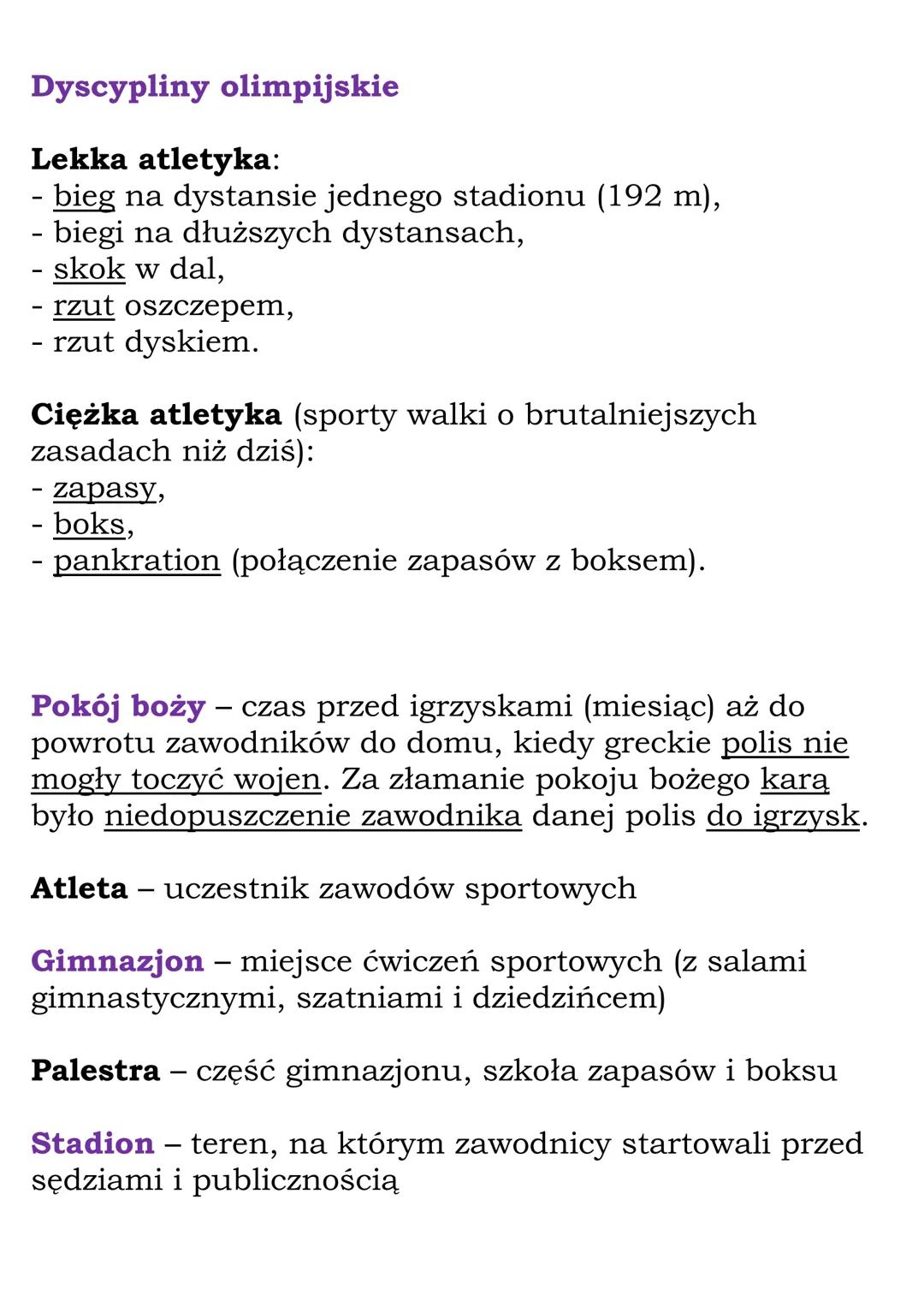 # Na olimpijskim stadionie
KL 5, GWO

Sport w antycznej Grecji miał pomagać w kształtowaniu:
- pięknego ciała,
- dzielnego ducha,
- umiejętn
