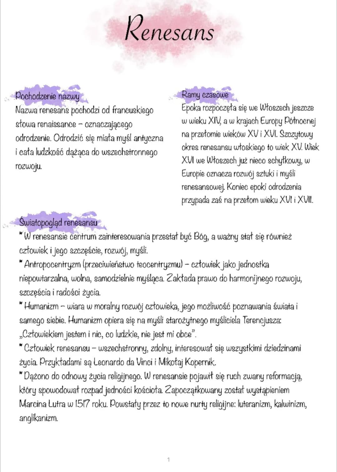 Renesans
Pochodzenie nazwy
Nazwa renesans pochodzi od francuskiego
stowa renaissance - oznaczającego
odrodzenie. Odrodzić się miała myśl ant