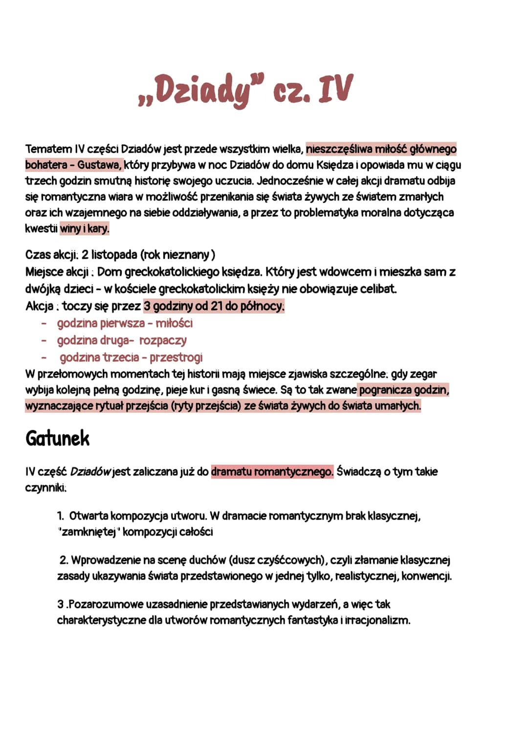 
<p>Tematem IV części Dziadów jest przede wszystkim wielka, nieszczęśliwa miłość głównego bohatera - Gustawa. Przybywa on w noc Dziadów do d