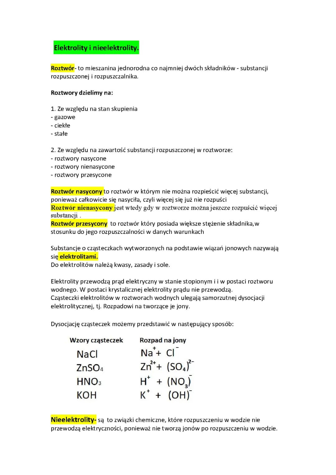 Elektrolity i Nieelektrolity - Przykłady i Definicje dla Klasy 7
