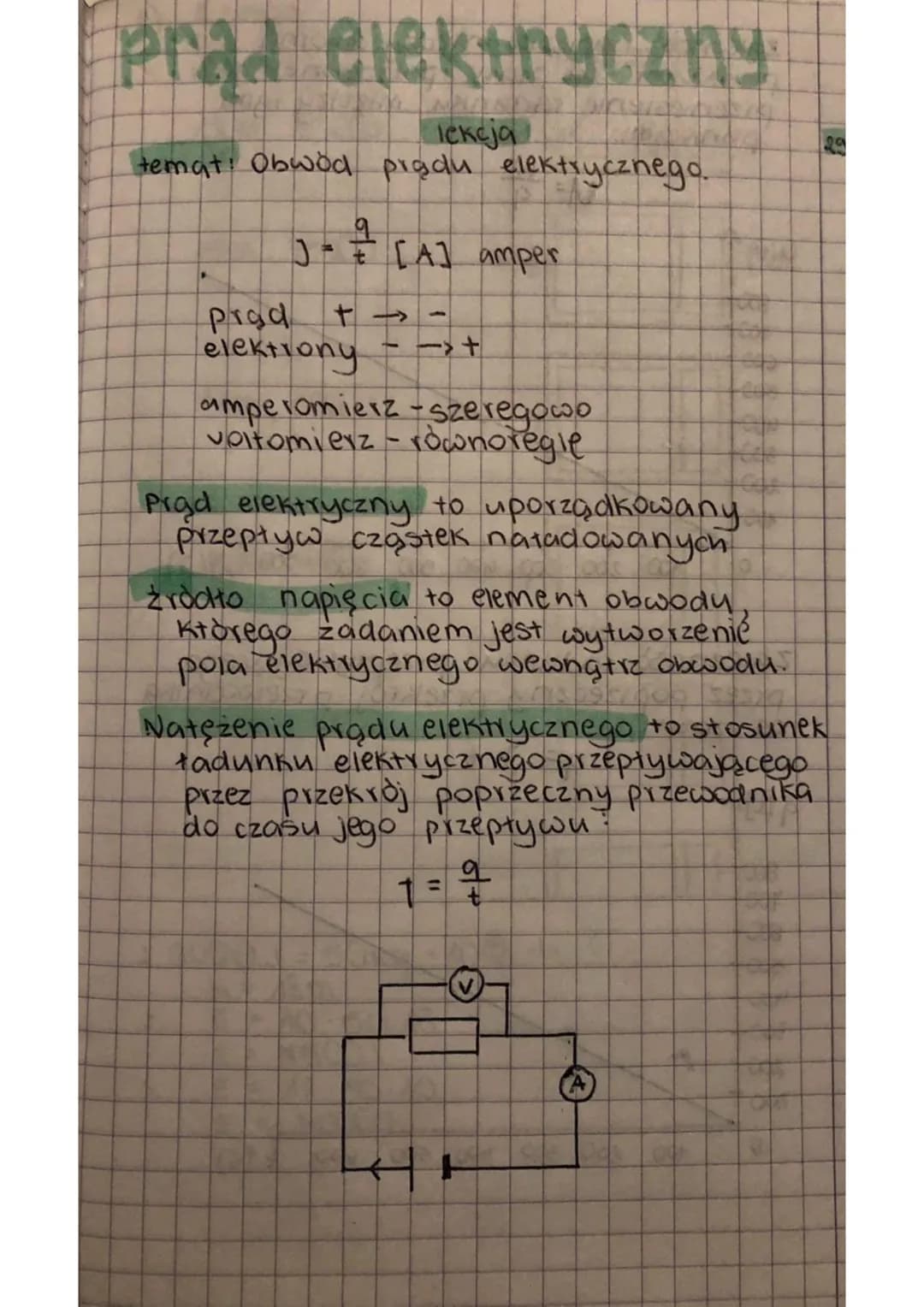 prad elektryczny
lekcja
temat: Obwod prądu elektrycznego.
3- + [A] amper
+²₂² +
→
F
prad
elektrony
amperomierz-szeregowo
voltomierz-równoreg