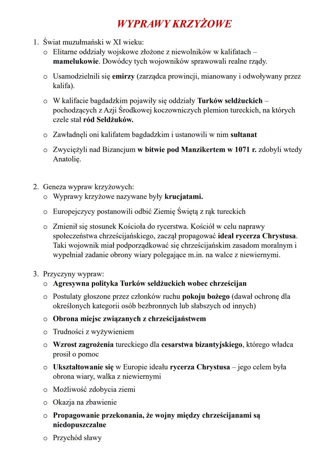 WYPRAWY KRZYŻOWE
1. Świat muzułmański w XI wieku:
-
o Elitarne oddziały wojskowe złożone z niewolników w kalifatach
mamelukowie. Dowódcy tyc