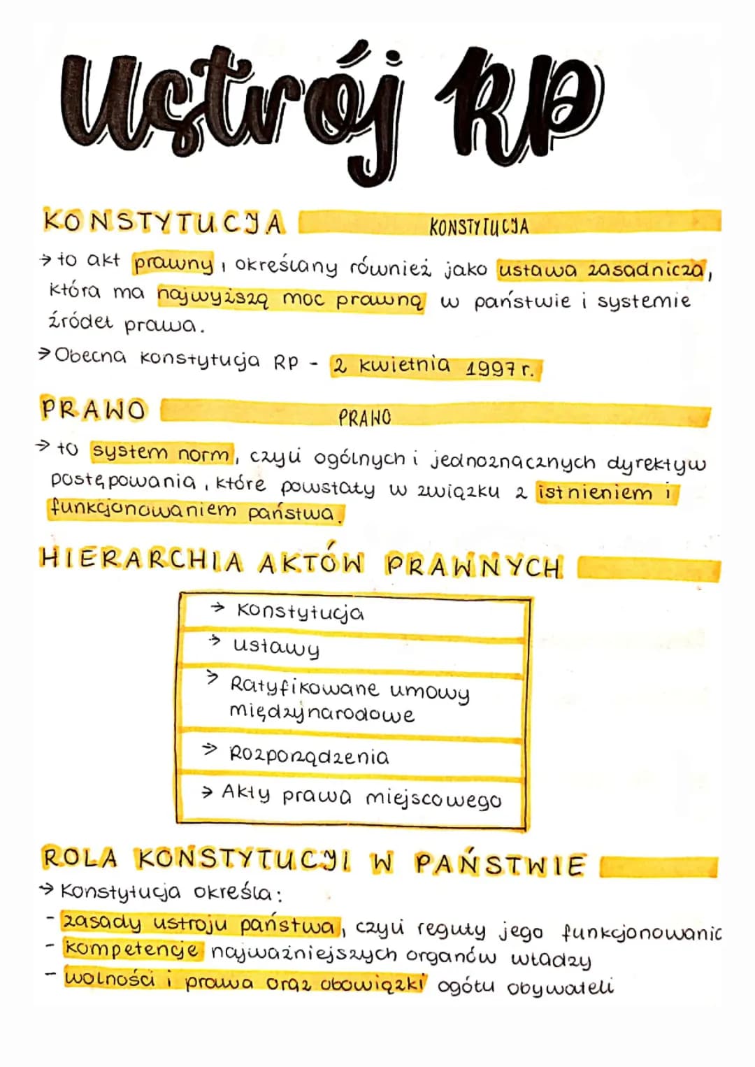 Ustrój Rzeczypospolitej Polskiej - WOS klasa 8 Notatka i Test