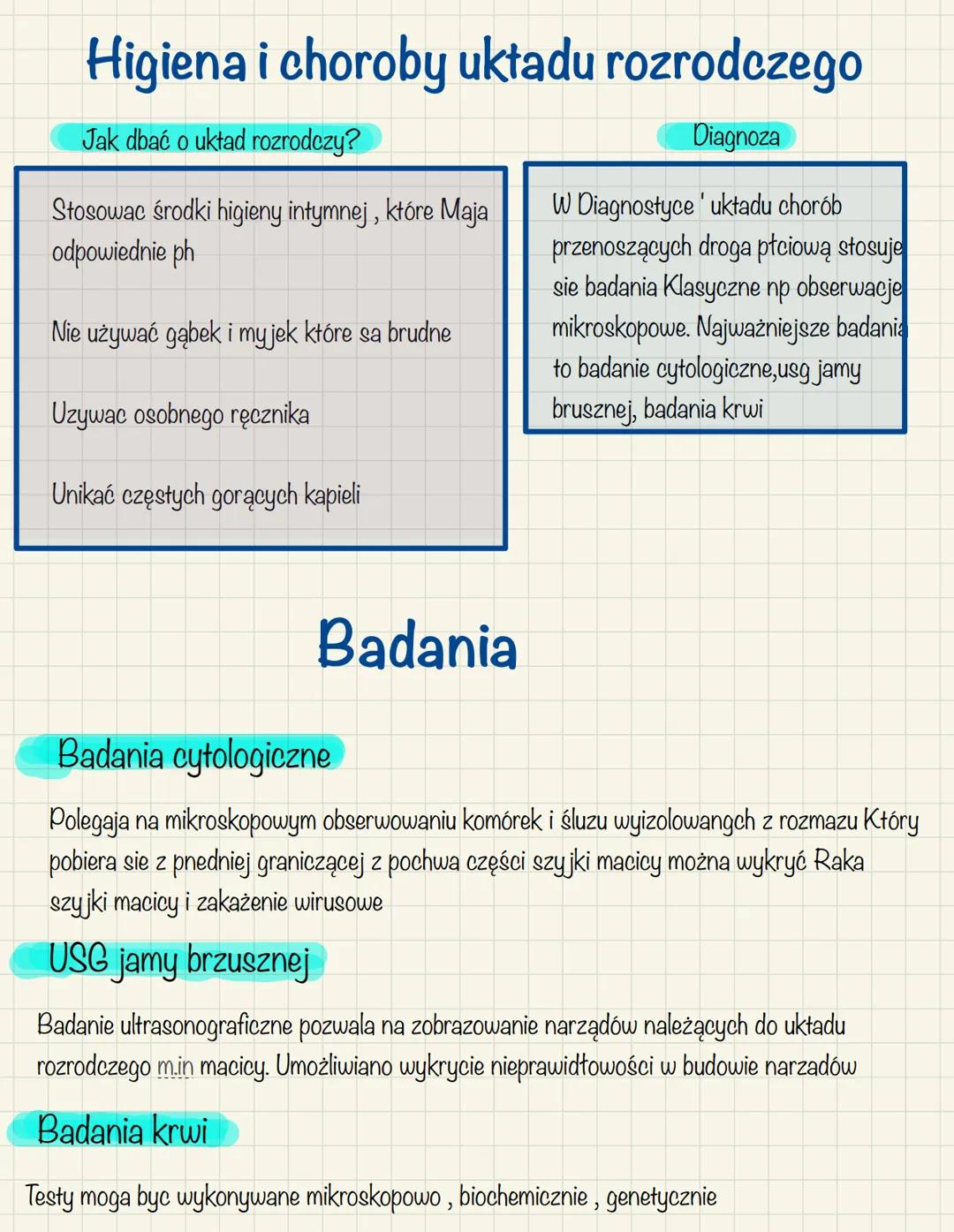 Higiena i choroby układu rozrodczego
Jak dbać o układ rozrodczy?
Diagnoza
Stosowac środki higieny intymnej, które Maja
odpowiednie ph
Nie uż