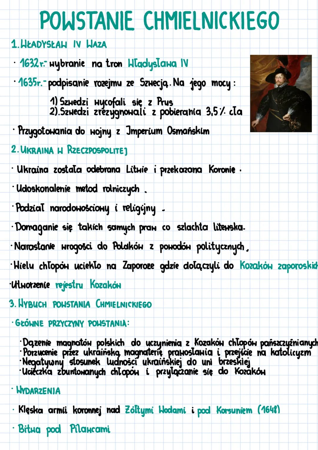 1. WŁADYSŁAH IV HAZA
• 1632 r. wybranie na tron Władysława IV
•1635r.-podpisanie rozejmu ze Szwecją. Na jego mocy:
1) Szwedzi wycofali się z