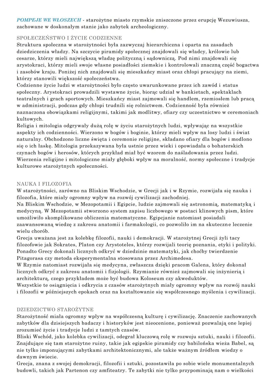 STAROŻYTNOŚĆ
WSTĘP
Starożytność to okres w historii ludzkości, obejmujący czas od wynalezienia pisma do upadku
cesarstwa rzymskiego zachodni