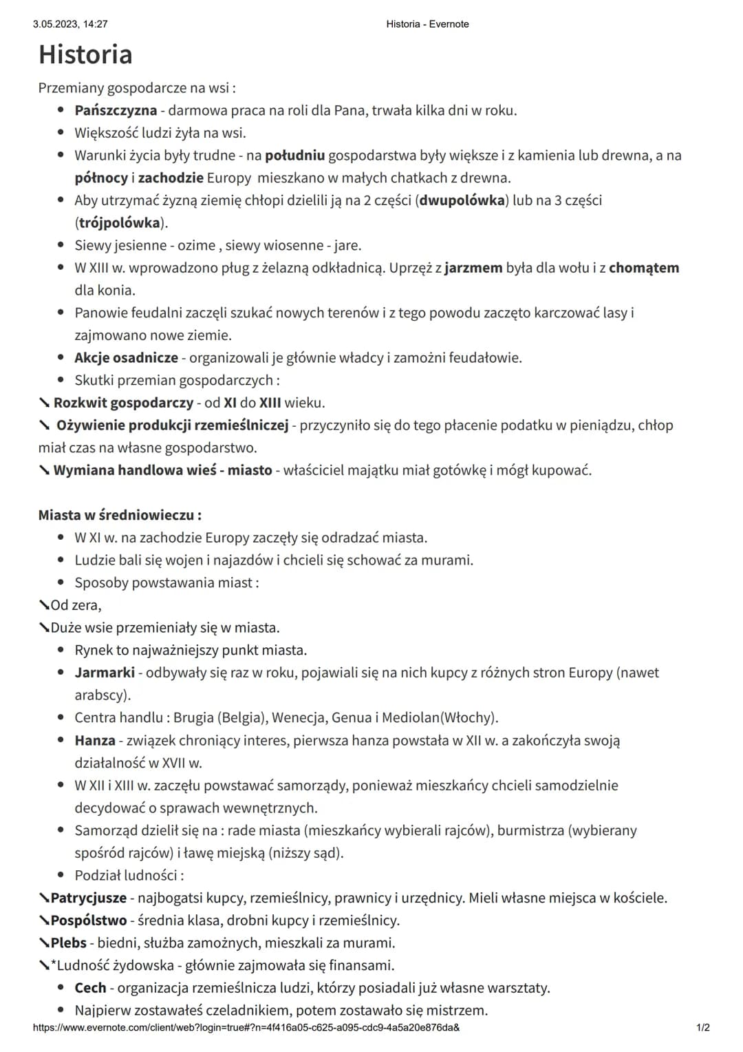 3.05.2023, 14:27
Historia
Historia - Evernote
Przemiany gospodarcze na wsi :
● Pańszczyzna - darmowa praca na roli dla Pana, trwała kilka dn