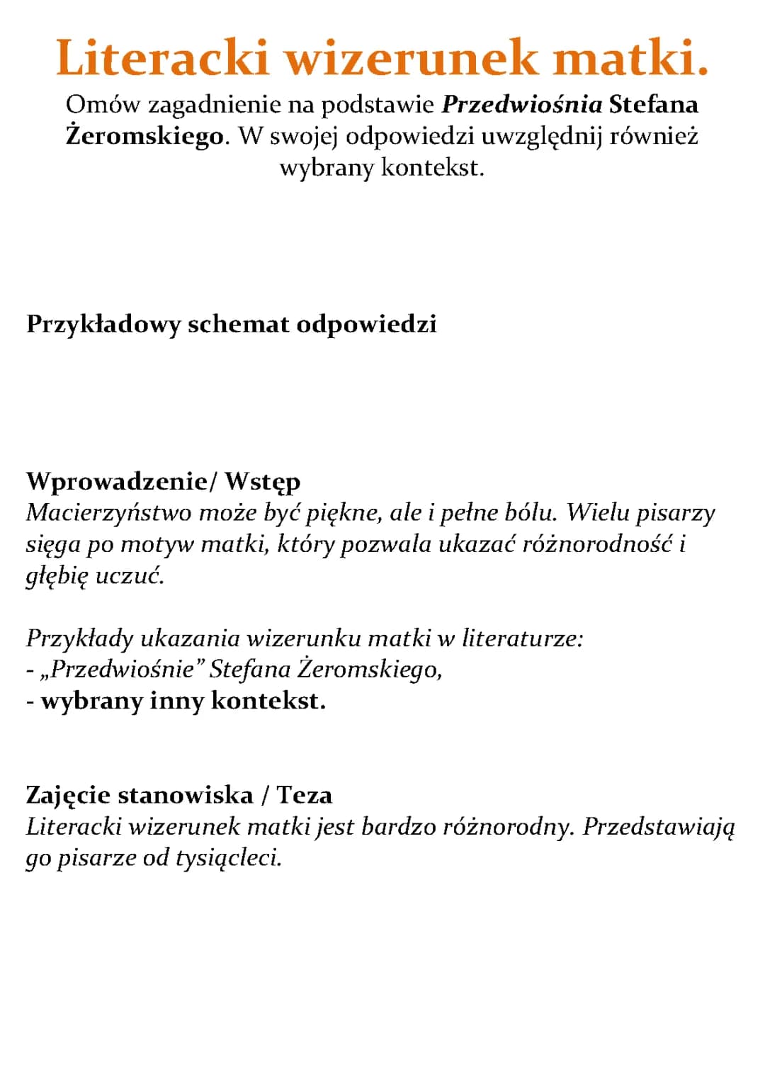 Literacki wizerunek matki w Przedwiośniu - analiza i interpretacja