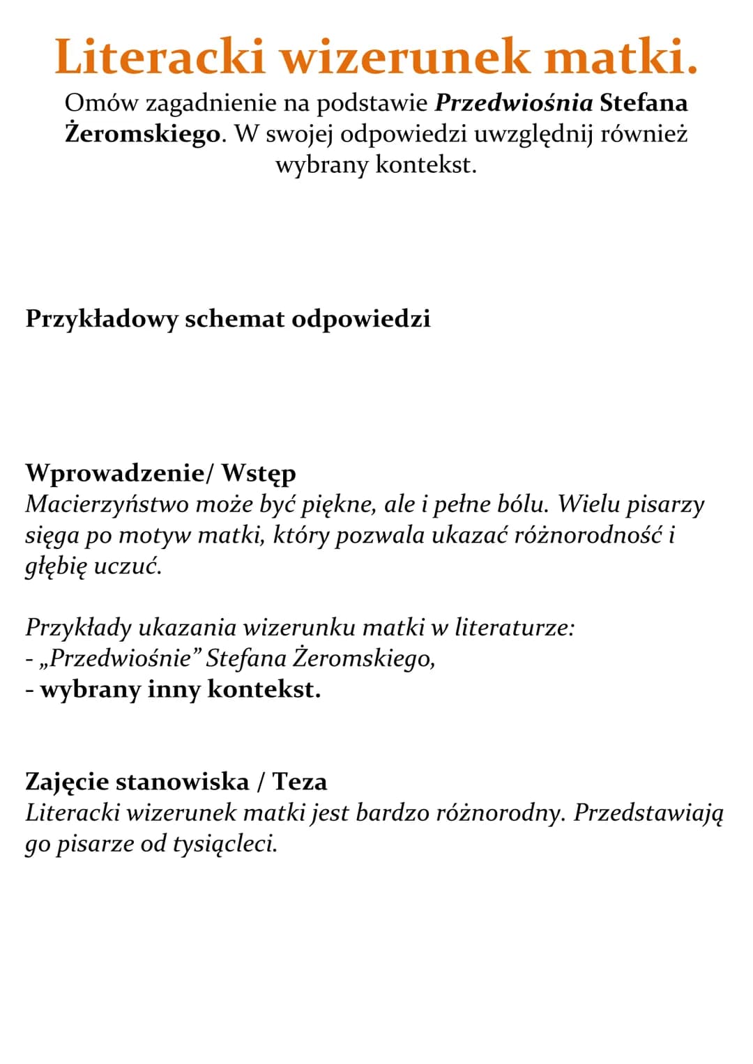 
<h2 id="przedwioniestefanaeromskiego">Przedwiośnie Stefana Żeromskiego</h2>
<p>Literacki wizerunek matki jest bardzo różnorodny. Przedstawi