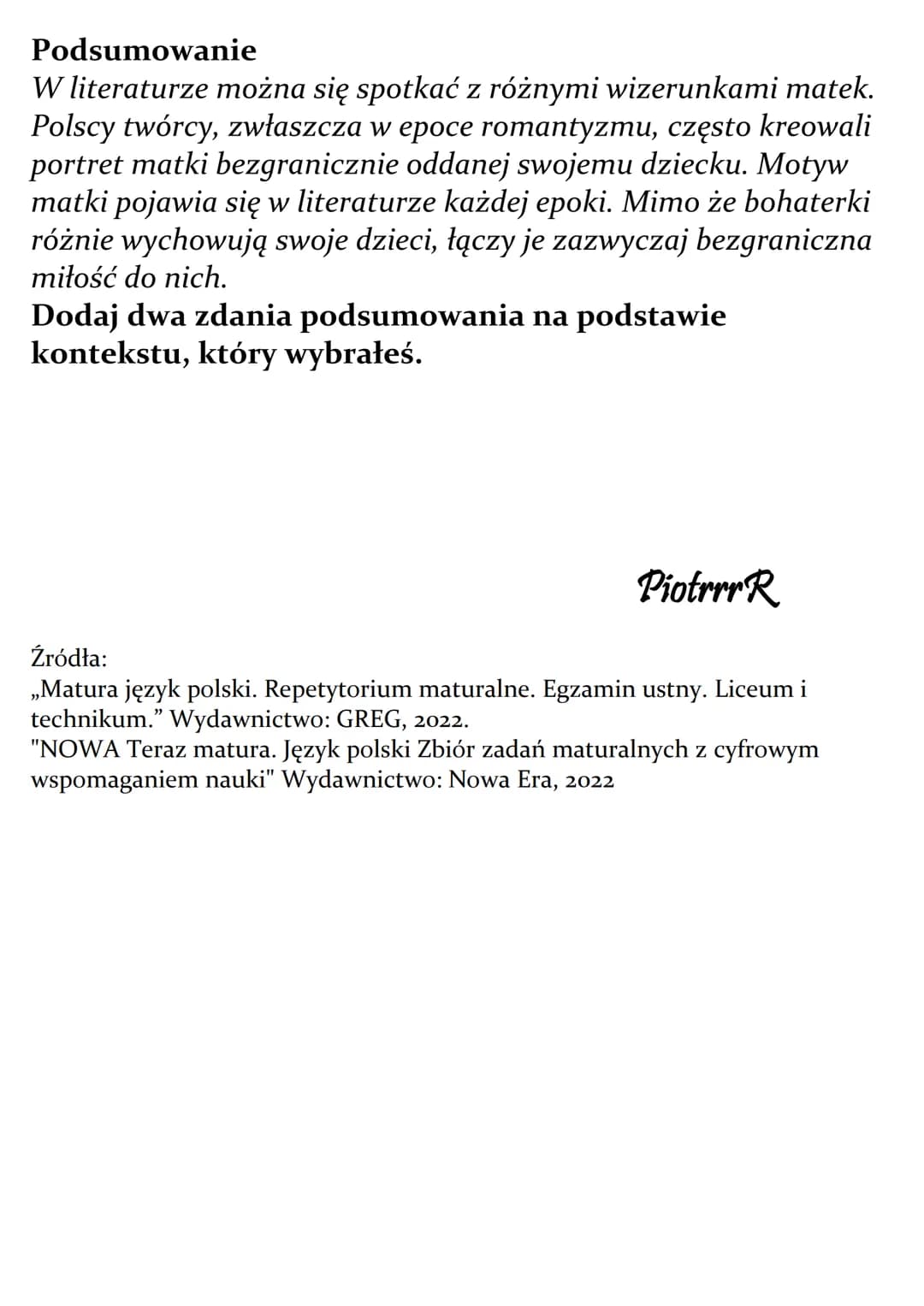 Literacki wizerunek matki w Przedwiośniu - analiza i interpretacja