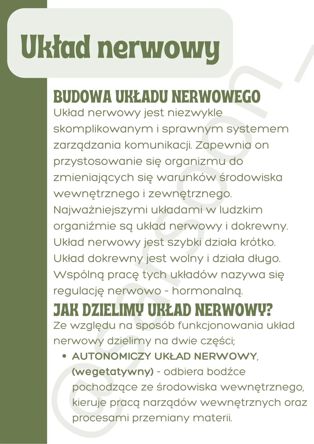 Układ nerwowy
BUDOWA UKŁADU NERWOWEGO
Układ nerwowy jest niezwykle
skomplikowanym i sprawnym systemem
zarządzania komunikacji. Zapewnia on
p