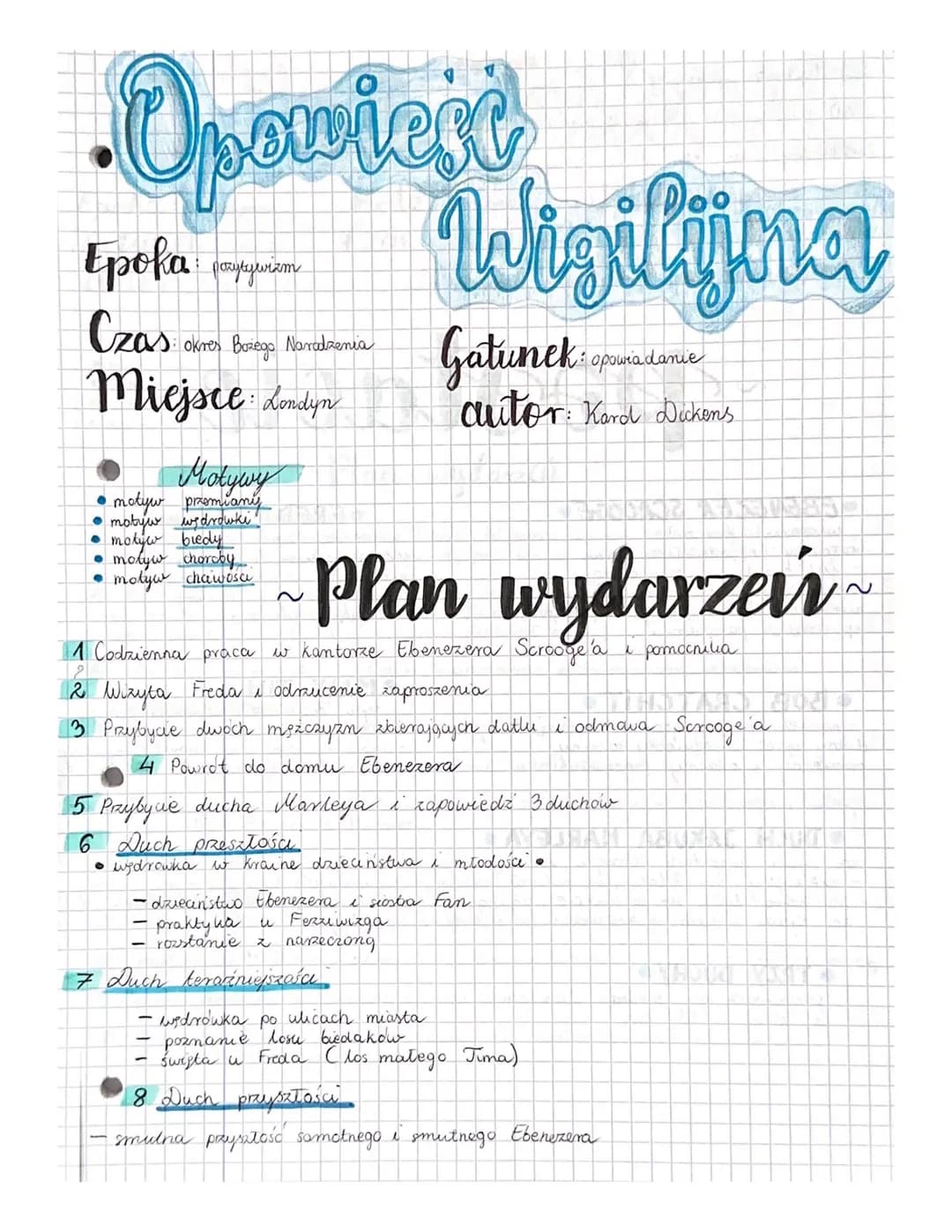 •Opowies
Wigilijna
Epoka pysyviom
Czas
Gatunek
opowiadanie
autor: Kard Dickens
okres Bożego
Miejsce: Londyn
Motywy
• motyw przemiany
motyw w