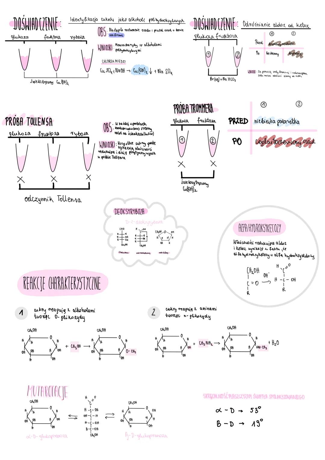 # CUKRY

CUKRY PROSTE [$C_n(H_2O)_m$]

ENANCJOMER GLUKOZY

GLUKOZA ($C_6H_{12}O_6$) $\rightarrow$ aldoheksoza

JAK POWSTAJE?

$6CO_2 + 6H_2O