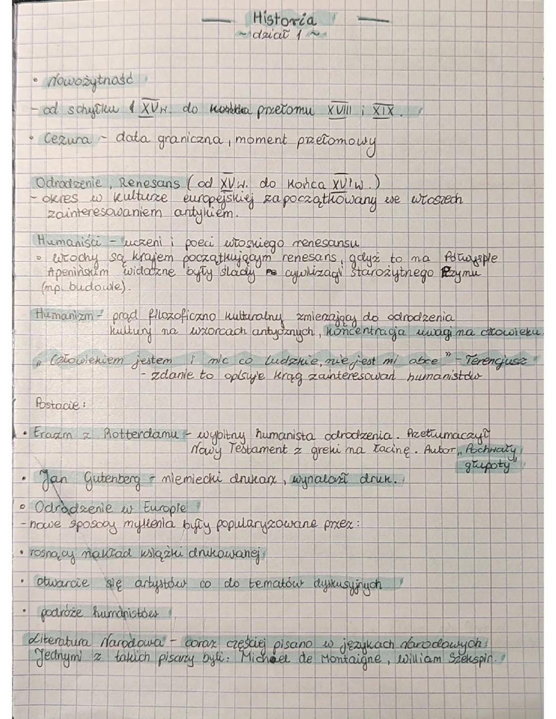 Początki nowożytności - notatka z historii dla liceum