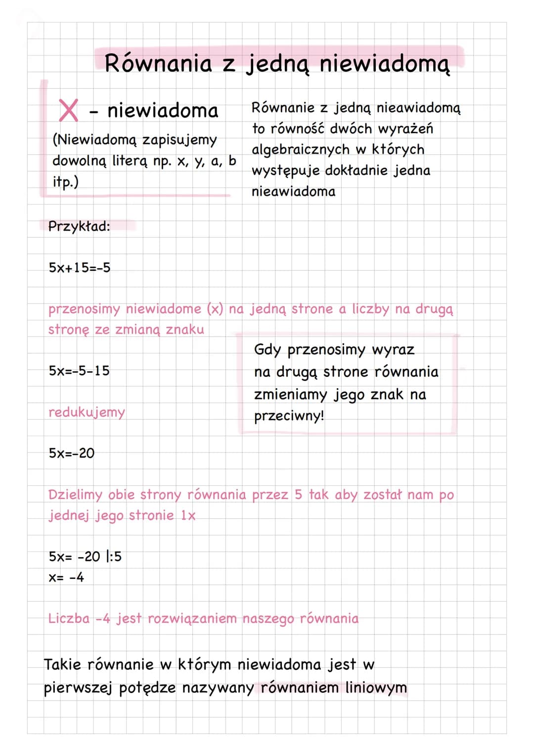Równania z jedną niewiadomą
Równanie z jedną nieawiadomą
to równość dwóch wyrażeń
algebraicznych w których
występuje dokładnie jedna
nieawia