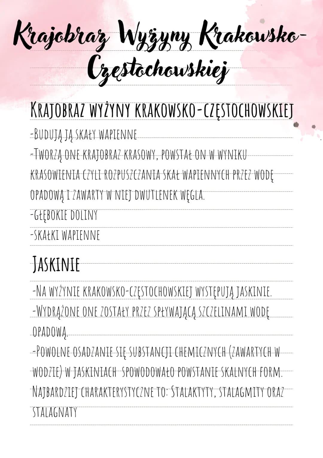 Krajobraz Wyżyny Krakowsko-
Czestochowskiej
KRAJOBRAZ WYŻYNY KRAKOWSKO-CZĘSTOCHOWSKIEJ
-BUDUJĄ JĄ SKAŁY WAPIENNE
-TWORZĄ ONE KRAJOBRAZ KRASO