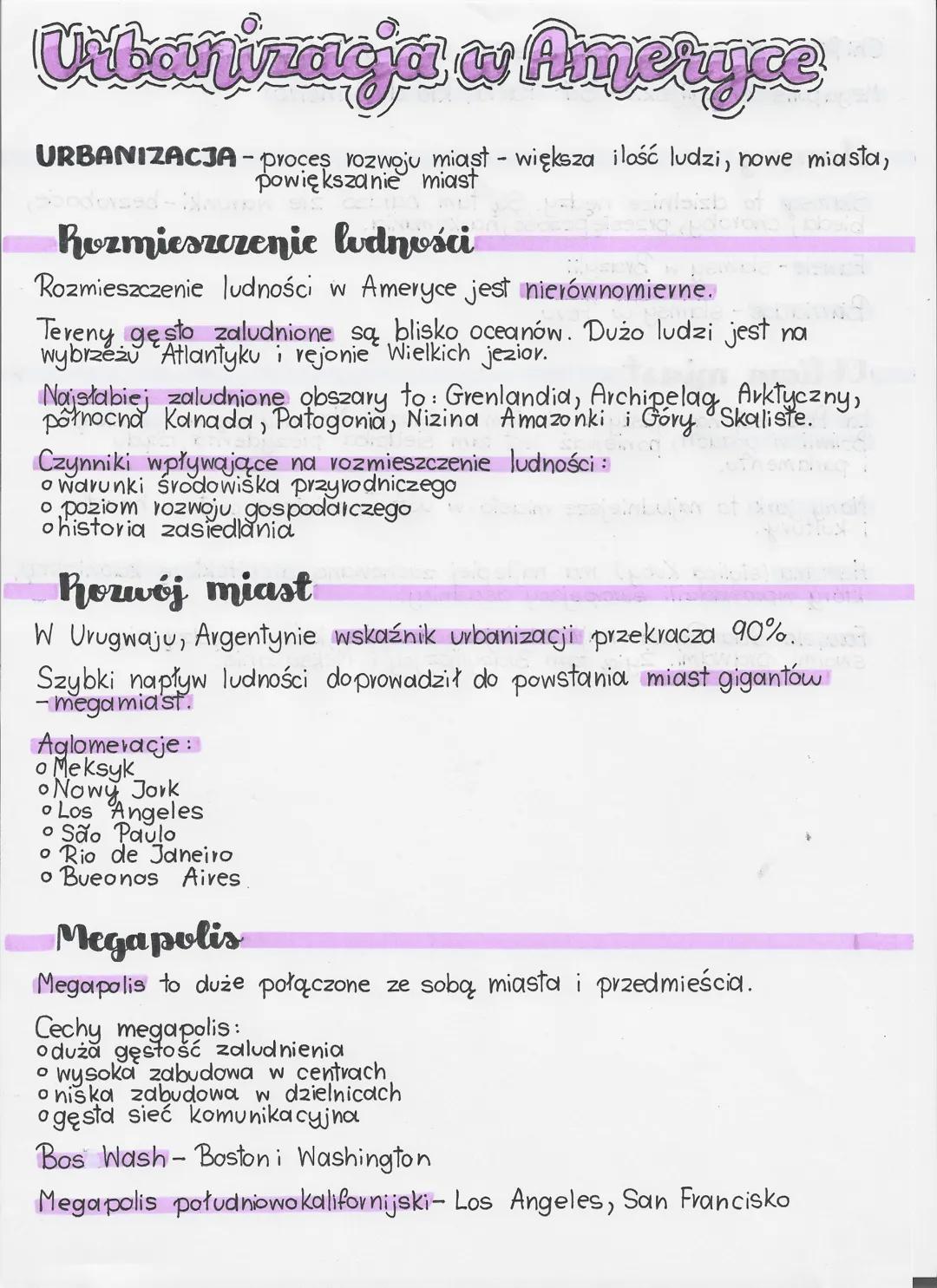 # Urbanizacja w Ameryæ

URBANIZACJA - proces rozwoju miast większa ilość ludzi, nowe miasta,
powiększanie miast

## Rozmieszczenie ludności
