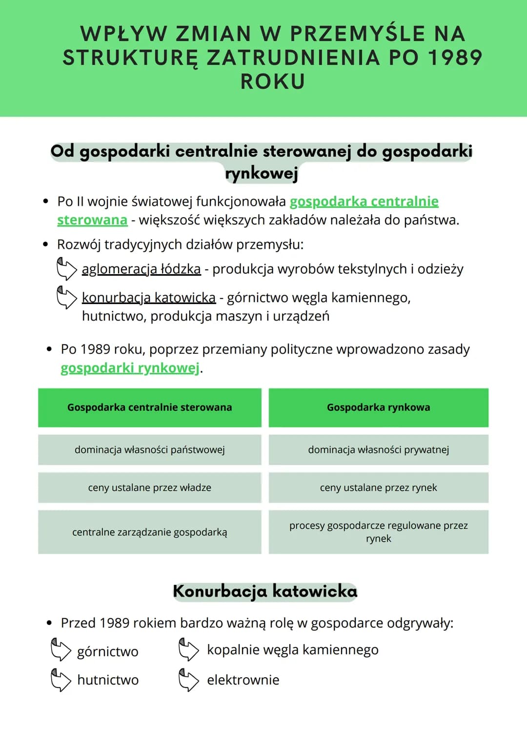 WPŁYW ZMIAN W PRZEMYŚLE NA
STRUKTURĘ ZATRUDNIENIA PO 1989
ROKU
Od gospodarki centralnie sterowanej do gospodarki
rynkowej
• Po ll wojnie świ