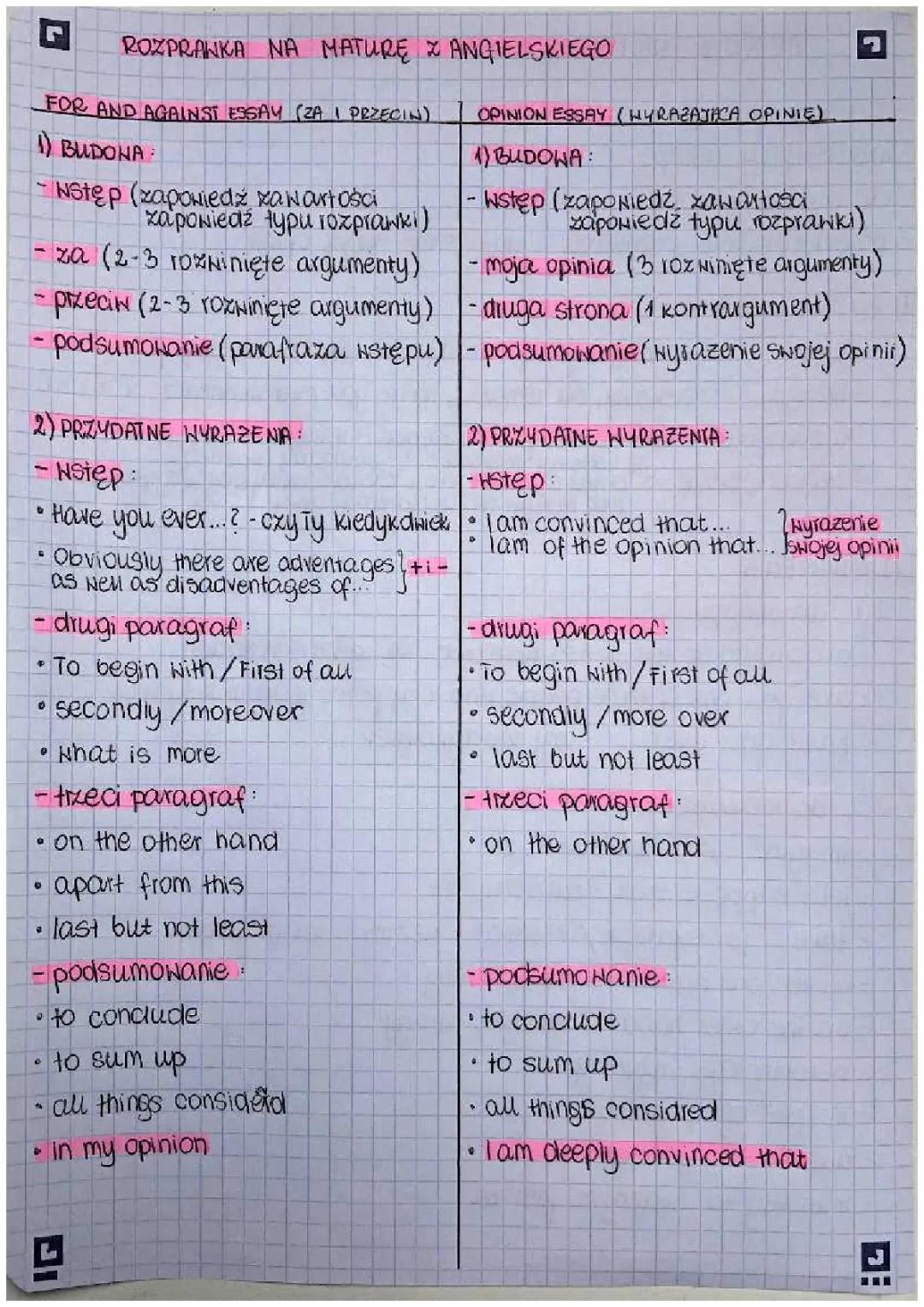 Rozprawki na maturę: Za i przeciw oraz Opinie