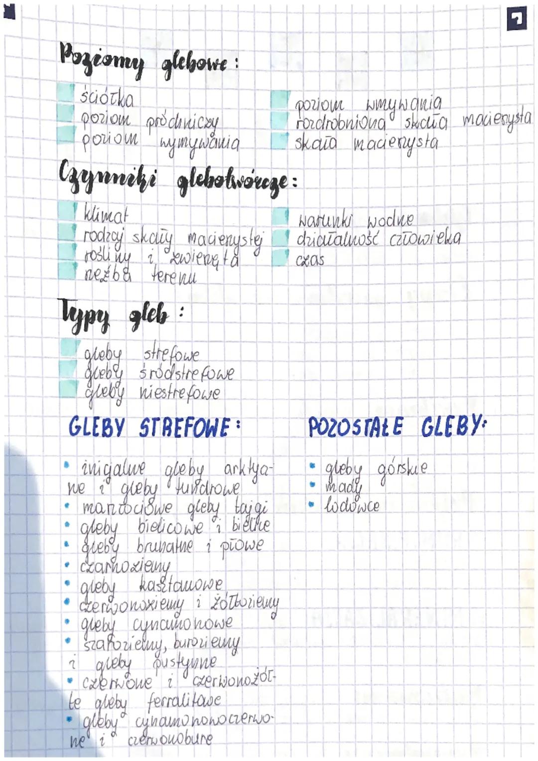 L
L
G
NA
E
Y
Kuli ziemskiej
Gleba to najbardziej zewnętrzna warstwa litosfery.
• cząstek mineralnych, organicznych
Składa się
oraz * wody i 