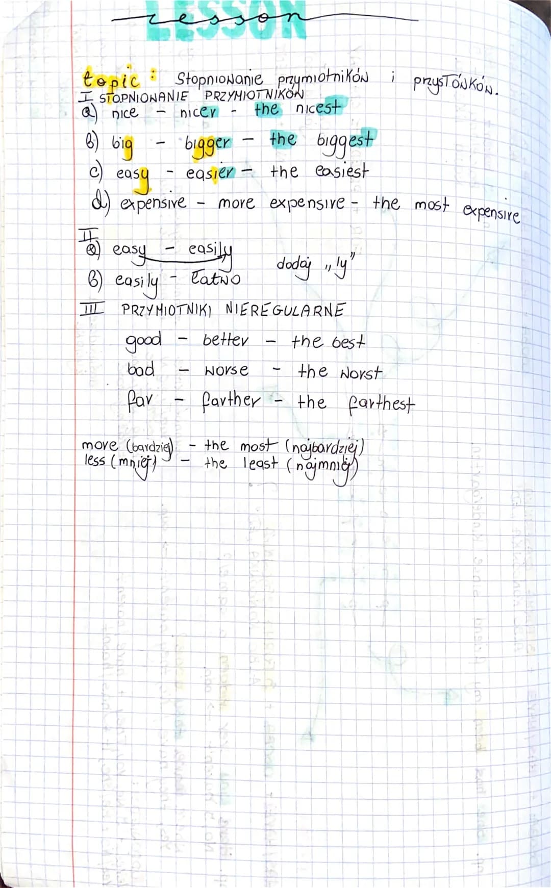 topic:
I STOPNIONANIE
nice
B) big
cease
easy
d) expensive
- nicer
popott
good
bad
far
more (bardzie
less (mniej)
StopnioNanie przymiotników 