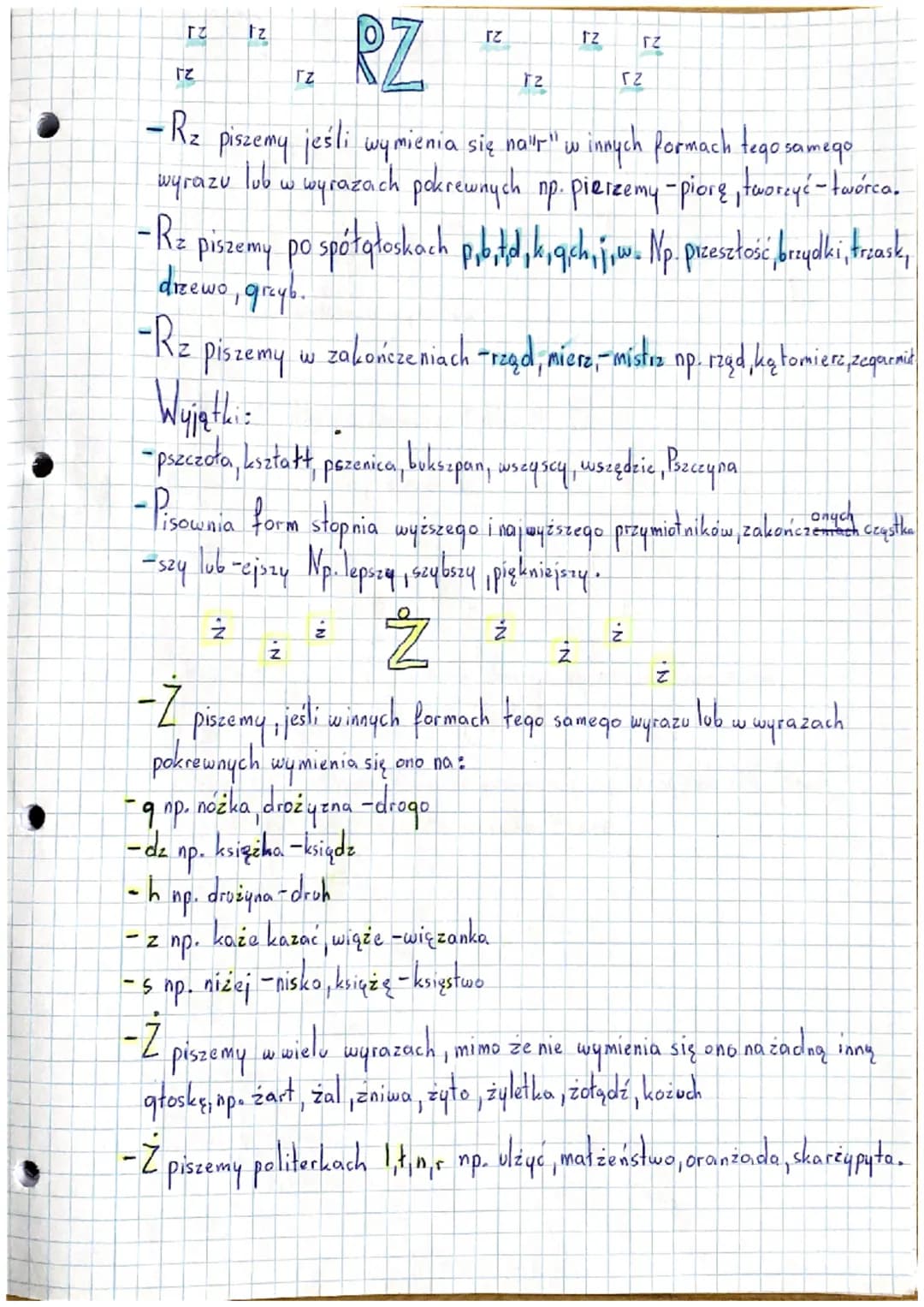 RZ
- R₂
piszemy jeśli wymienia się na"r" w innych formach tego samego
wyrazu lub w wyrazach pokrewnych np. pierzemy -piorę, tworzyć - twórca