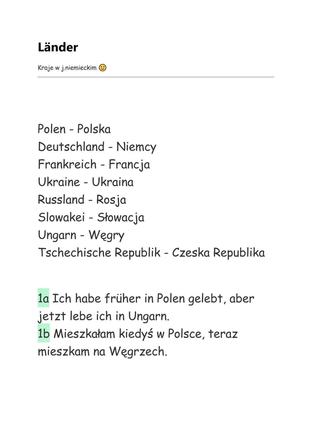 Länder
Kraje w j.niemieckim
Polen - Polska
Deutschland - Niemcy
Frankreich - Francja
Ukraine - Ukraina
Russland - Rosja
Slowakei - Słowacja
