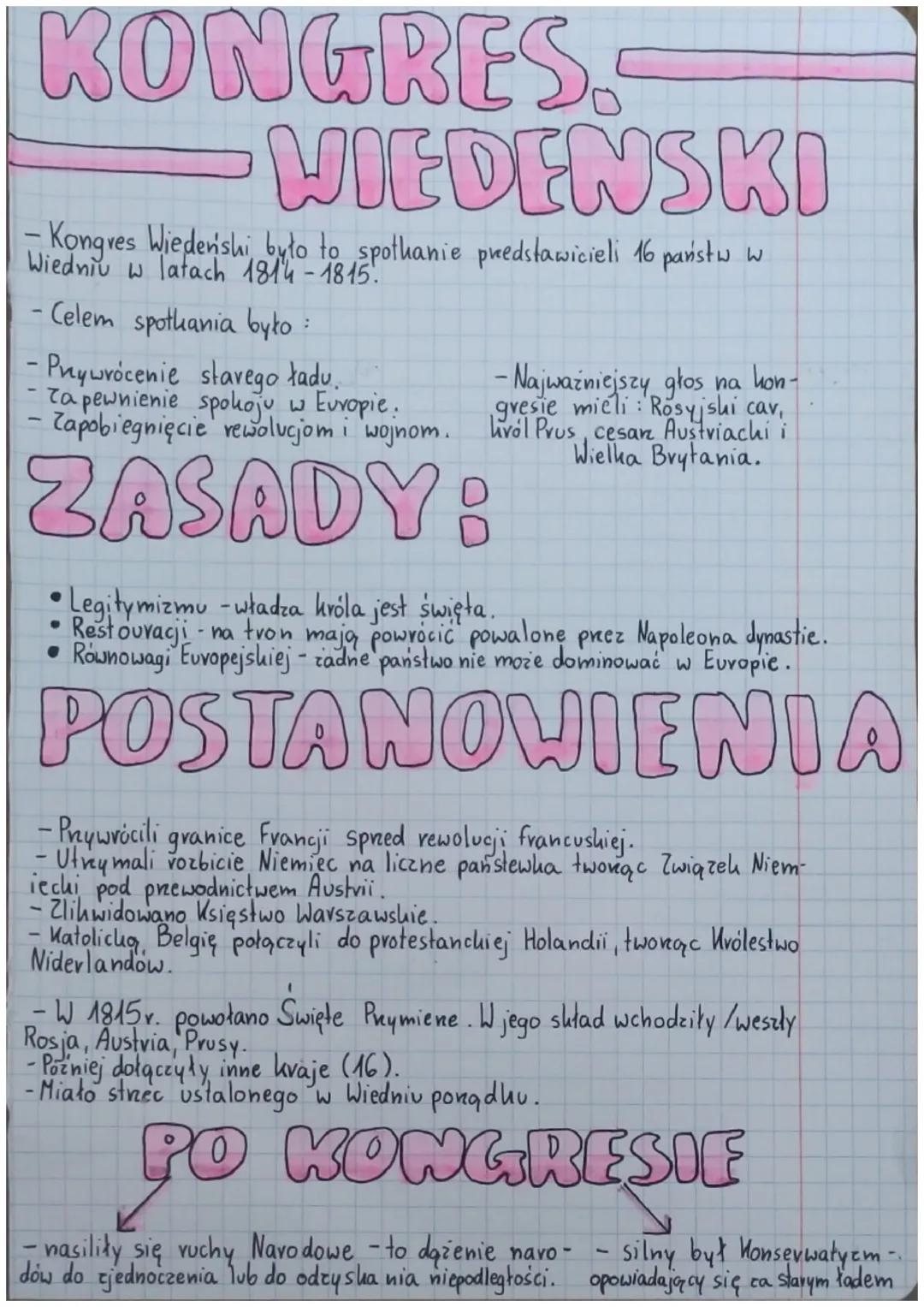 KONGRES
WIEDENSKI
Kongres Wiedenishi było to spotkanie predstawicieli 16 państw w
Wiedniu w latach 1814-1815.
- Celem spotkania było :
- Prz